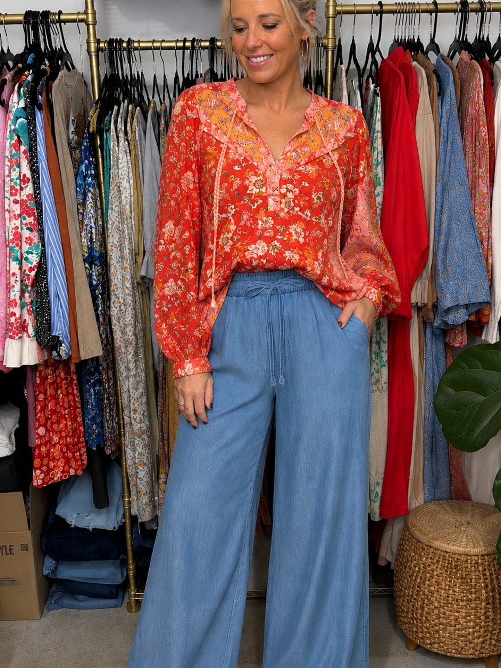 Boho Patchwork Print Red Floral Blouse | Cottagecore Peasant Top | Romantic - Picture 2 of 3